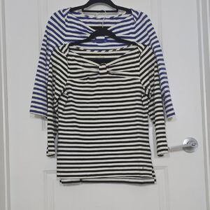 Kate Spade Lot Of 2 Women's Long Sleeve Boatneck Striped Tops - Black and Blue